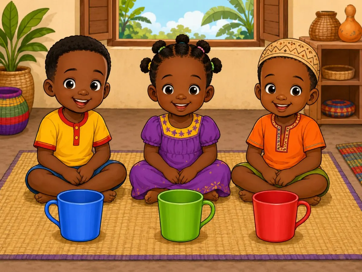 Illustration of children sharing cups, one each